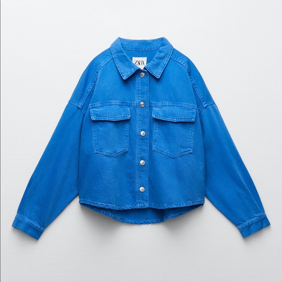 Zara Denim Cropped Overshirt in Blue - Picture 4 of 6